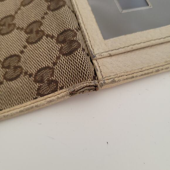 Gucci Logo Plate Card ID Wallet Small Monogram Bifold Beige Fair Vintage - Picture 7 of 9